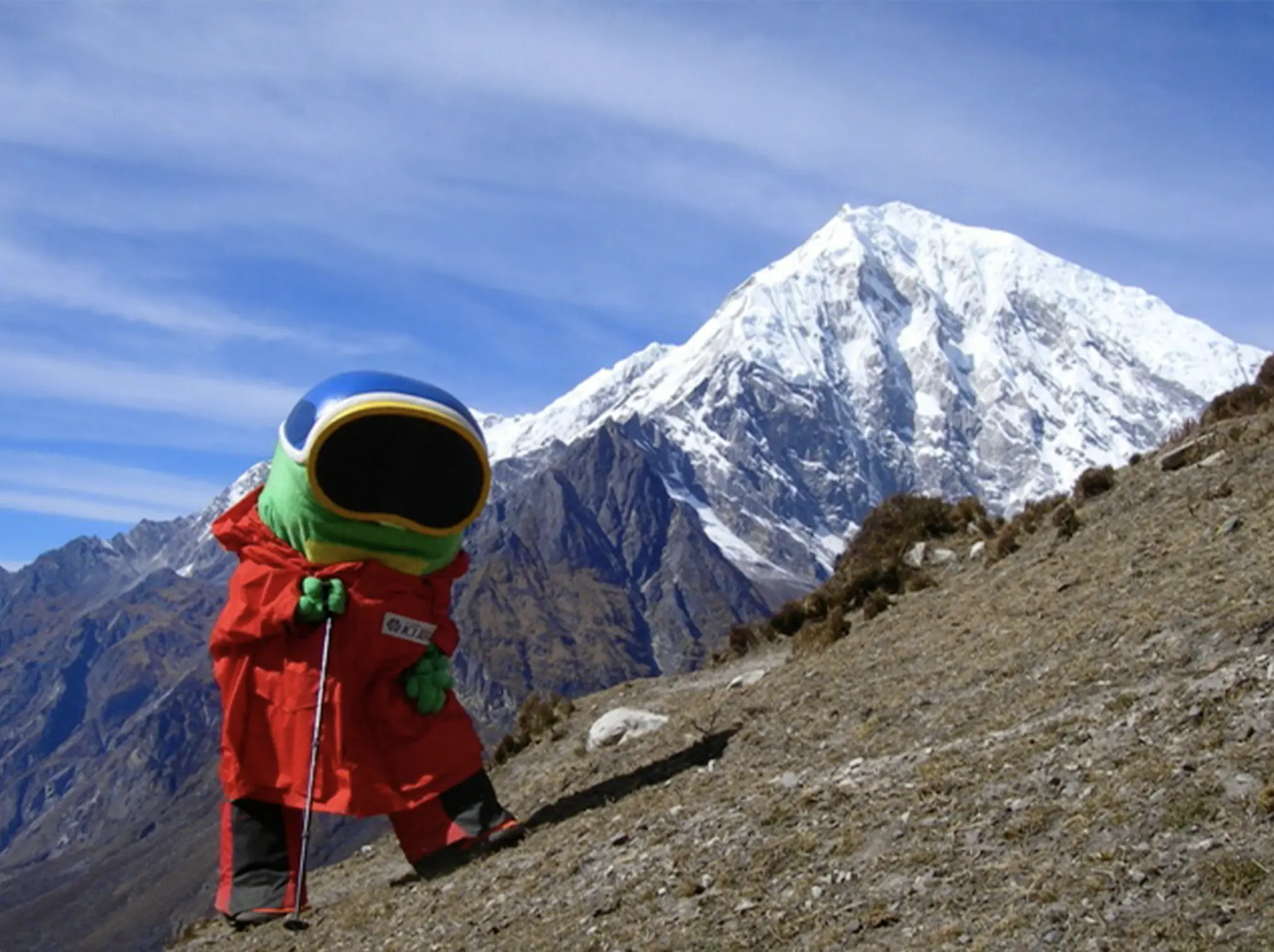 2008年　ガチャピン、ヒマラヤ山脈登頂！